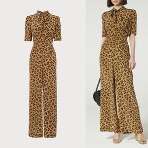 NWT LK Bennett Dr Marmont Silk Jumpsuit Leopard Animal Print Short Sleeve Pants